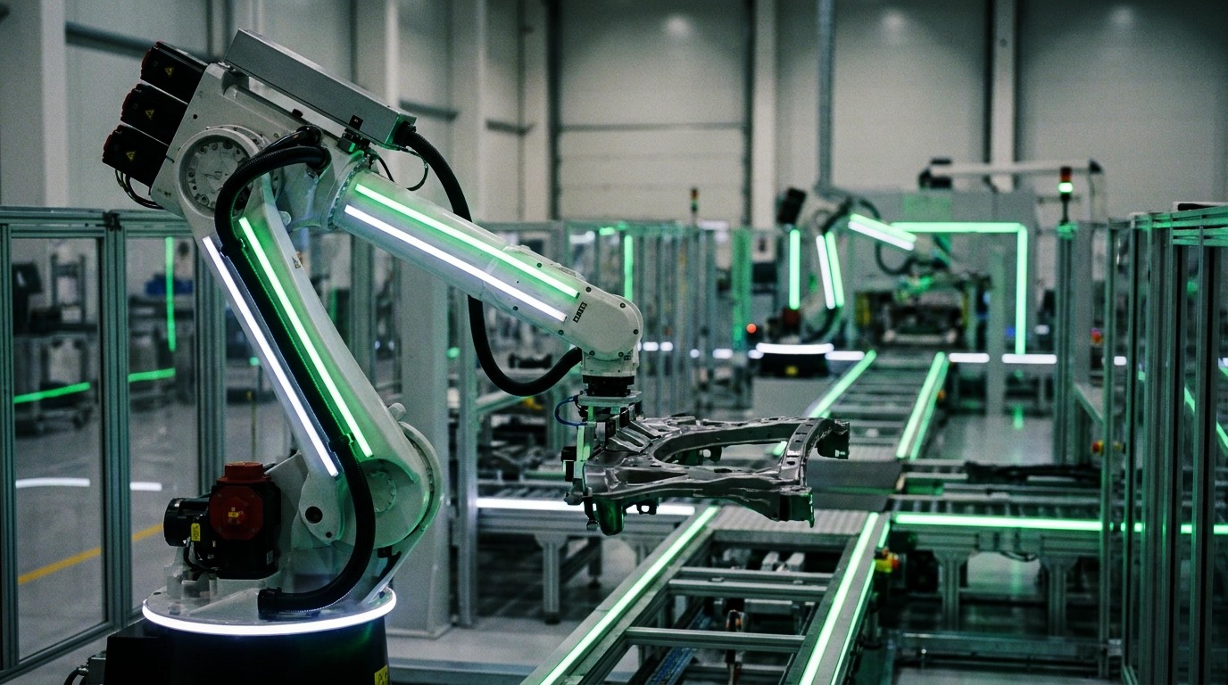 Banda de producción con autopartes en proceso de manufactura